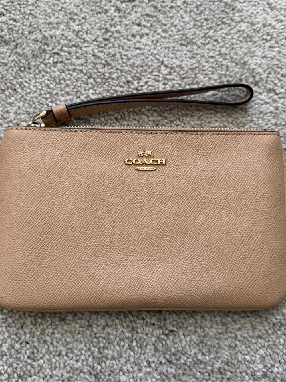 Coach Pebbled Leather Wristlet in Light Tan with Gold Hardware